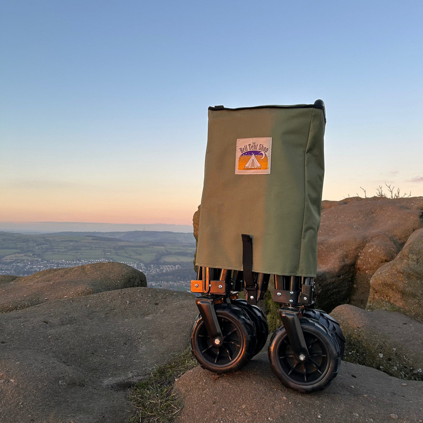 Festival trolley folded up at sunset