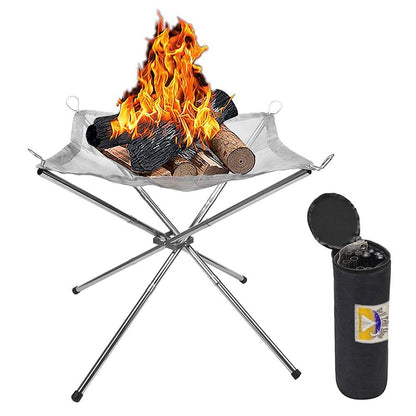 Portable firepit perfect for camping, glamping and outdoor adventures. Comes with storage bag